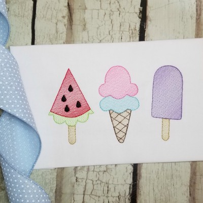 Strawberry, cone, popsicle embroidery